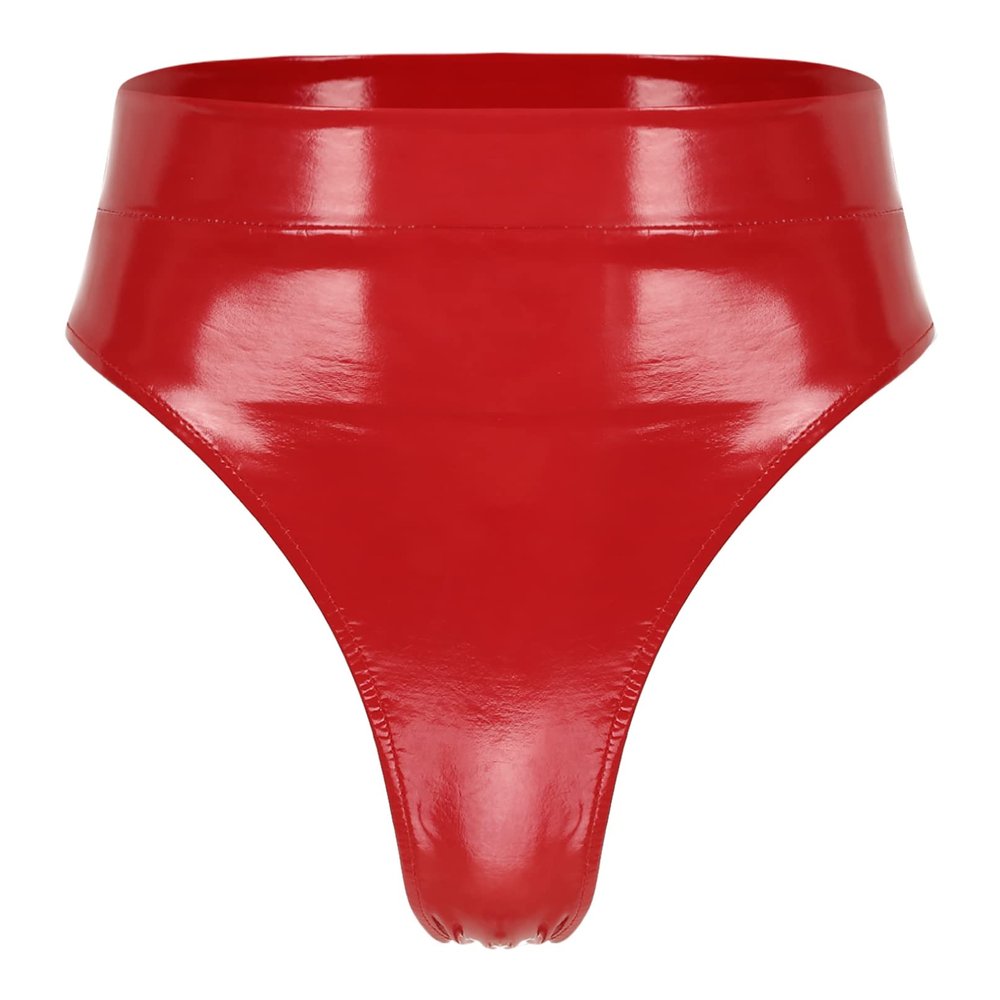 Linjinx Women Wetlook Patent Leather High Waisted Zipper Crotch Booty Shorts Hot Pants Red A X-Large