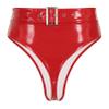 Linjinx Women Wetlook Patent Leather High Waisted Zipper Crotch Booty Shorts Hot Pants Red A X-Large view 2