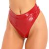 Linjinx Women Wetlook Patent Leather High Waisted Zipper Crotch Booty Shorts Hot Pants Red A X-Large view 4
