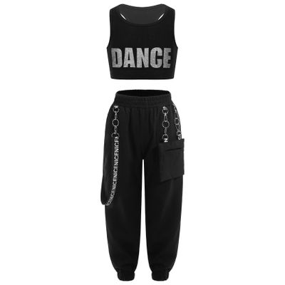 Jizyo Kids Girls Sleeveless Crop Tank Top with Jogger Cargo Pants Teens Hip Hop Jazz Dance Outfit Dancewear Streetwear White 6 Years