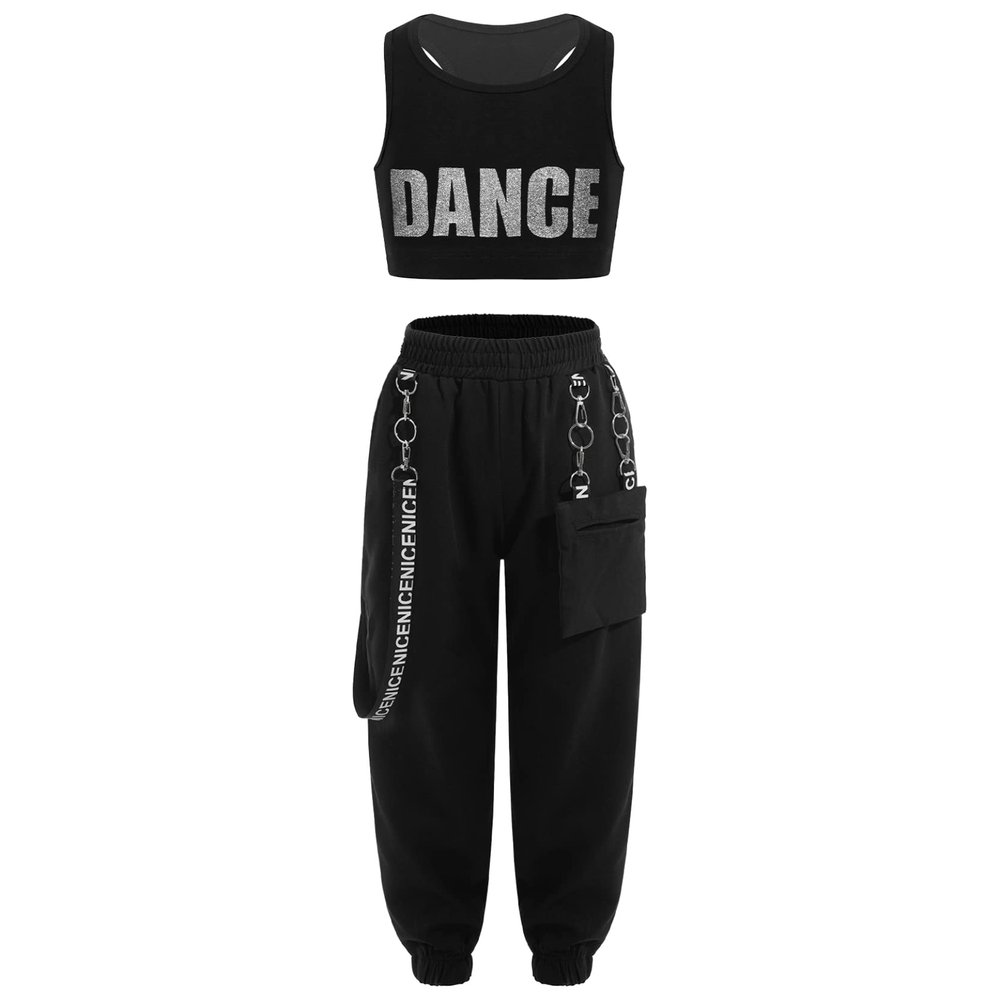 Jizyo Kids Girls Sleeveless Crop Tank Top with Jogger Cargo Pants Teens Hip Hop Jazz Dance Outfit Dancewear Streetwear White 6 Years