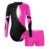 Freebily Kids Girls Shiny Rhinestone Long Sleeve Gymnastic Leotard with Sports Shorts Ballet Dance Outfit Tracksuit Dancewear Rose 6 Years view 1