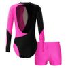 Freebily Kids Girls Shiny Rhinestone Long Sleeve Gymnastic Leotard with Sports Shorts Ballet Dance Outfit Tracksuit Dancewear Rose 6 Years view 2