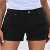 LookbookStore Women Summer High Waisted Sewn Cuffed Hem Buttons Denim Jean Shorts Warm Onyx Black Size S view 4