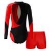 Freebily Kids Girls Shiny Rhinestone Long Sleeve Gymnastic Leotard with Sports Shorts Ballet Dance Outfit Tracksuit Dancewear Red 10 Years view 2
