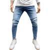 JEsilunmaMY Men's Stretch Skinny Jeans Casual Mid Waist Washed Pencil Jean Pants Distressed Slimming Tapered Denim Trousers (Light Blue,XX-Large) view 1