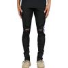 JEsilunmaMY Men's Striped Skinny Jeans Mid Waist Distressed Ripped Pencil Jean Pants Slim Fit Destroyed Washed Denim Trousers (Black,31) view 1