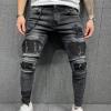 JEsilunmaMY Men's Skinny Tapered Jeans Mid Waist Patch Ripped Stretch Pencil Jean Pants Distressed Slimming Denim Trousers (Black,Small) view 3