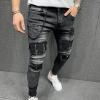 JEsilunmaMY Men's Skinny Tapered Jeans Mid Waist Patch Ripped Stretch Pencil Jean Pants Distressed Slimming Denim Trousers (Black,Small) view 4