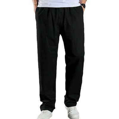 Mens Straight Leg Pants Plus Size Casual Outdoor Cargo Sweatpants Loose Comfort Stretch Jogger Pants with Pocket (Black,X-Large)