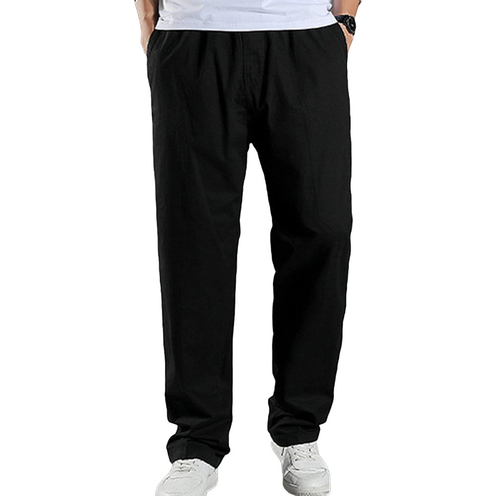Mens Straight Leg Pants Plus Size Casual Outdoor Cargo Sweatpants Loose Comfort Stretch Jogger Pants with Pocket (Black,X-Large)