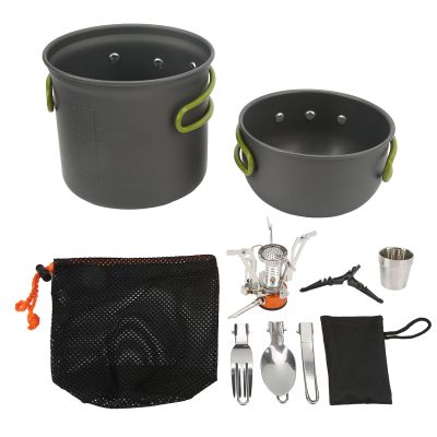 Restokki Camping Pots and Pans, Camping Cookware Camping Cooking Gear with Cooking Stove Pot Folding Spoon Fork Set for Outdoor Picnic