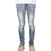 JEsilunmaMY Men's Striped Skinny Jeans Mid Waist Distressed Ripped Pencil Jean Pants Slim Fit Destroyed Washed Denim Trousers (Blue,29) view 1