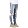 JEsilunmaMY Men's Striped Skinny Jeans Mid Waist Distressed Ripped Pencil Jean Pants Slim Fit Destroyed Washed Denim Trousers (Blue,29) view 2
