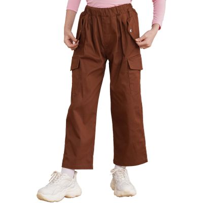 JEATHA Kids Girls Cotton Jogger Cargo Pants with Pockets for Street Hip Hop Dance Trousers Casual Sweatpants Brown 11-12 Years