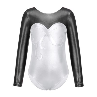 CHICTRY Kids Girls Shiny Rhinestones Long Sleeve Metallic Gymnastics Costume Ballet Dance Leotard Silver 6 Years