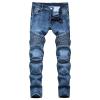 JEsilunmaMY Men's Retro Biker Jeans Casual Mid Waist Distressed Washed Denim Pants Slim Fit Stretch Skinny Straight Leg Jeans (Blue,32) view 1