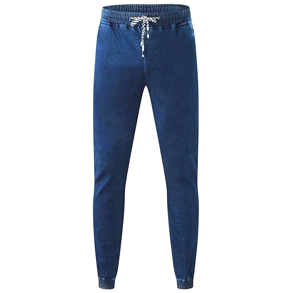 JEsilunmaMY Mens Stretch Pencil Jeans Drawstring Elastic Waist Casual Denim Pants Retro Slim Fit Distressed Skinny Jean Pants (Blue,X-Large)