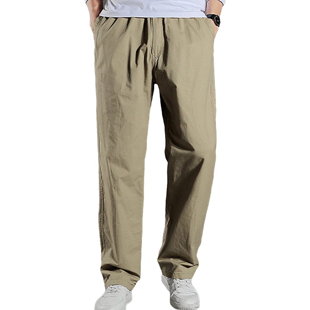 JEsilunmaMY Mens Straight Leg Pants Plus Size Casual Outdoor Cargo Sweatpants Loose Comfort Stretch Jogger Pants with Pocket (Yellow,6X-Large)