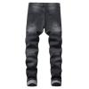 Men's Stretch Straight Leg Jeans Mid Waist Slim Fit Washed Denim Pants Vintage Distressed Skinny Jean Trousers (Black,34) view 2
