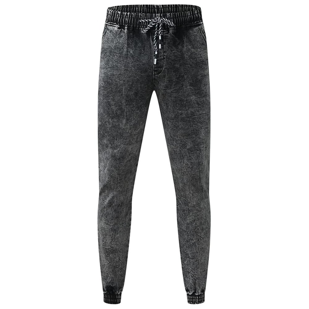 JEsilunmaMY Mens Stretch Pencil Jeans Drawstring Elastic Waist Casual Denim Pants Retro Slim Fit Distressed Skinny Jean Pants (Grey,Medium)