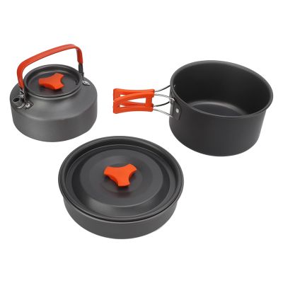 Portable Camping Cookware Mess Kit for Backpacking Gear, Camping Cooking Set with Tea Kettle Storage Bag Frying Pan for 2-3 People