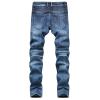 JEsilunmaMY Men's Retro Biker Jeans Casual Mid Waist Distressed Washed Denim Pants Slim Fit Stretch Skinny Straight Leg Jeans (Blue,34) view 2