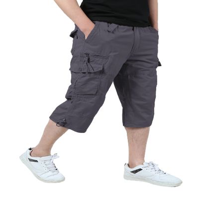 iMackky Mens Long Shorts 3/4 Cargo Shorts Elastic Below Knee Capri Casual Loose Fit with 7 Pockets Grey 36