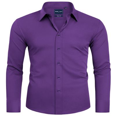 Alimens & Gentle Men's Purple Dress Shirt Slim Fit Long Sleeve Stain Shield Button Down Shirts Prom Party 2XL