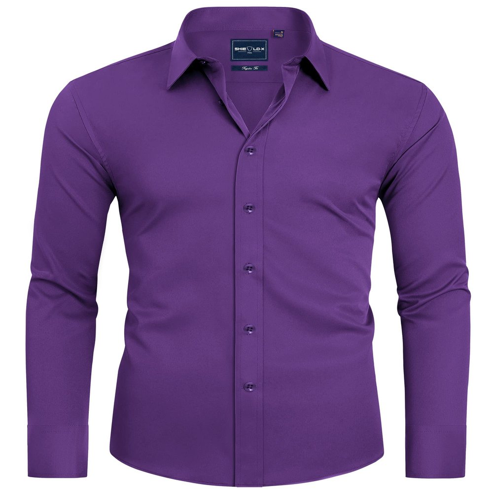 Alimens & Gentle Men's Purple Dress Shirt Slim Fit Long Sleeve Stain Shield Button Down Shirts Prom Party 2XL