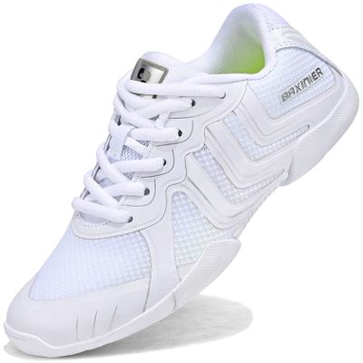 TUOTOM Girls White Cheer Shoes Youth Competition Cheerleading Dance Sneakers Breathable Athletic Training Tennis, White, 5.5 Big Kid