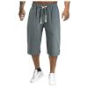 Mens Cotton Linen Wide Leg Capri Yoga Beach Pants Casual Drawstring Shorts Summer Lightweight Elastic Waist Baggy Harem Pants Army Green view 1