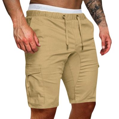 Mens Slim-Fit 11" Cargo Shorts Summer Casual Cotton Tactical Pants Elastic Waistband Workout Outdoor Hiking Muscle Shorts Khaki