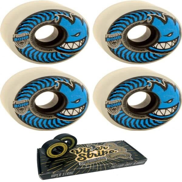 58mm Spitfire Wheels 80HD Charger Conical Clear/Blue Skateboard Wheels - 80a with Viper Strike Skateboard Bearings 8mm Precision ABEC 7 Skateboard Bearings - Bundle of 2 Items