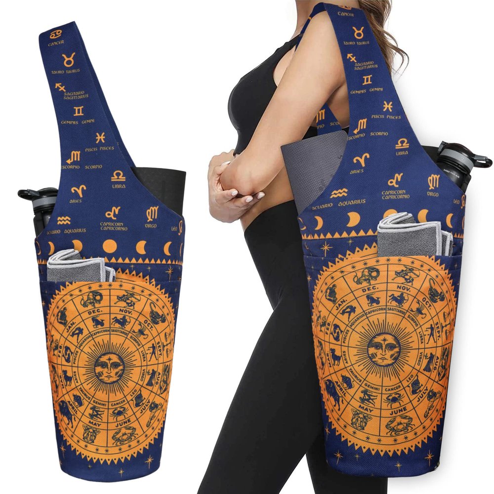 Yoga Mat Bag - Long Tote with Pockets - Holds More Yoga Accessories - Yoga Bag Fit Most Size Mats - Witchy Astrology Zodiac Celestial Constellation Yoga Mat Carrier