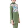 Muslim Swimsuits for Girls Butterfly Flower Printed Top + Pants Full Coverage Swimwear Modest Islamic Hijab Cap Long Sleeve Beachwear Swimming Round Neck Burkini Bathing Suit Green 9-10 Years view 3