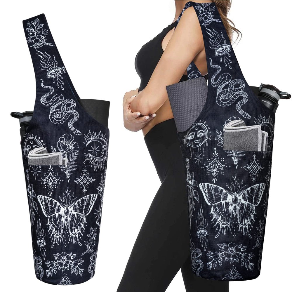 Boho Witchcraft Yoga Mat Carrier - Long Tote with Pockets - Holds More Yoga Accessories - Fits Most Size Mats