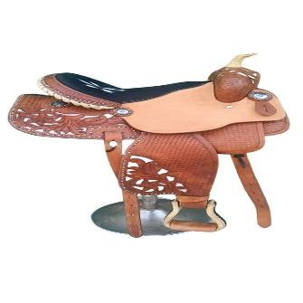 Western Barrel Racing Horse Saddle, Adult Classic Quality Premium Carved Leather Design on Pommel, Cantle, Skirt, Fender and Stirrups Comfort Western Saddle(17")