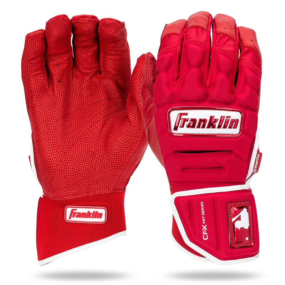 Franklin Sports MLB Batting Gloves - CFX Pro PRT Heavy Duty Protective Baseball + Softball Batting Gloves - Adult Padded Reinforced Leather - Adult Medium - Red Hi-Lite