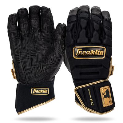 Franklin Sports MLB Batting Gloves - CFX Pro PRT Heavy Duty Protective Baseball + Softball Batting Gloves - Adult Padded Reinforced Leather - Adult Large - Black + Gold