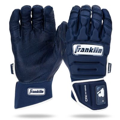 Franklin Sports MLB Batting Gloves - CFX Pro PRT Heavy Duty Protective Baseball + Softball Batting Gloves - Adult Padded Reinforced Leather - Adult Large - Navy Hi-Lite