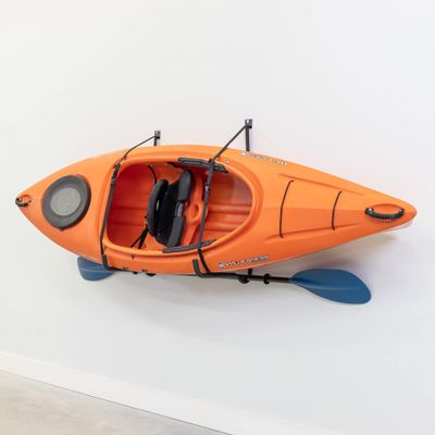 StoreYourBoard Roanoke Kayak Storage Rack Holder, Holds 100 lbs, Kayak Wall Mount Hooks Rack for Garage, Space Efficient, Solid Steel, Protective Padding