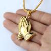 14K Gold Plated Prayer Praying Hand Charm Pendant Stainless Steel Chain Necklace Style FRTRG-397 view 2