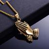 14K Gold Plated Prayer Praying Hand Charm Pendant Stainless Steel Chain Necklace Style FRTRG-397 view 3