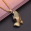 14K Gold Plated Prayer Praying Hand Charm Pendant Stainless Steel Chain Necklace Style FRTRG-397 view 4