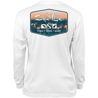 Salt Life Unisex Kids Youth Liquid Depth Badge Long Sleeve Tee, White, Small
