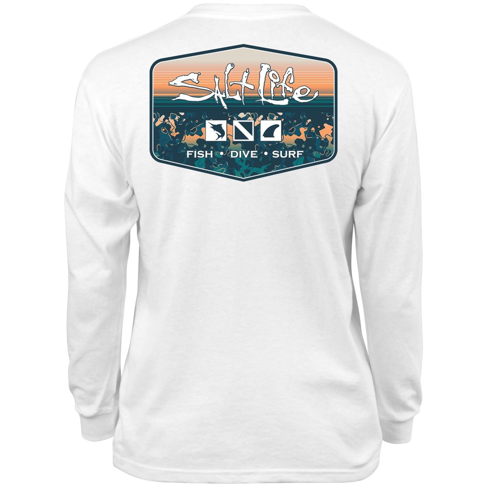Salt Life Unisex Kids Youth Liquid Depth Badge Long Sleeve Tee, White, Small