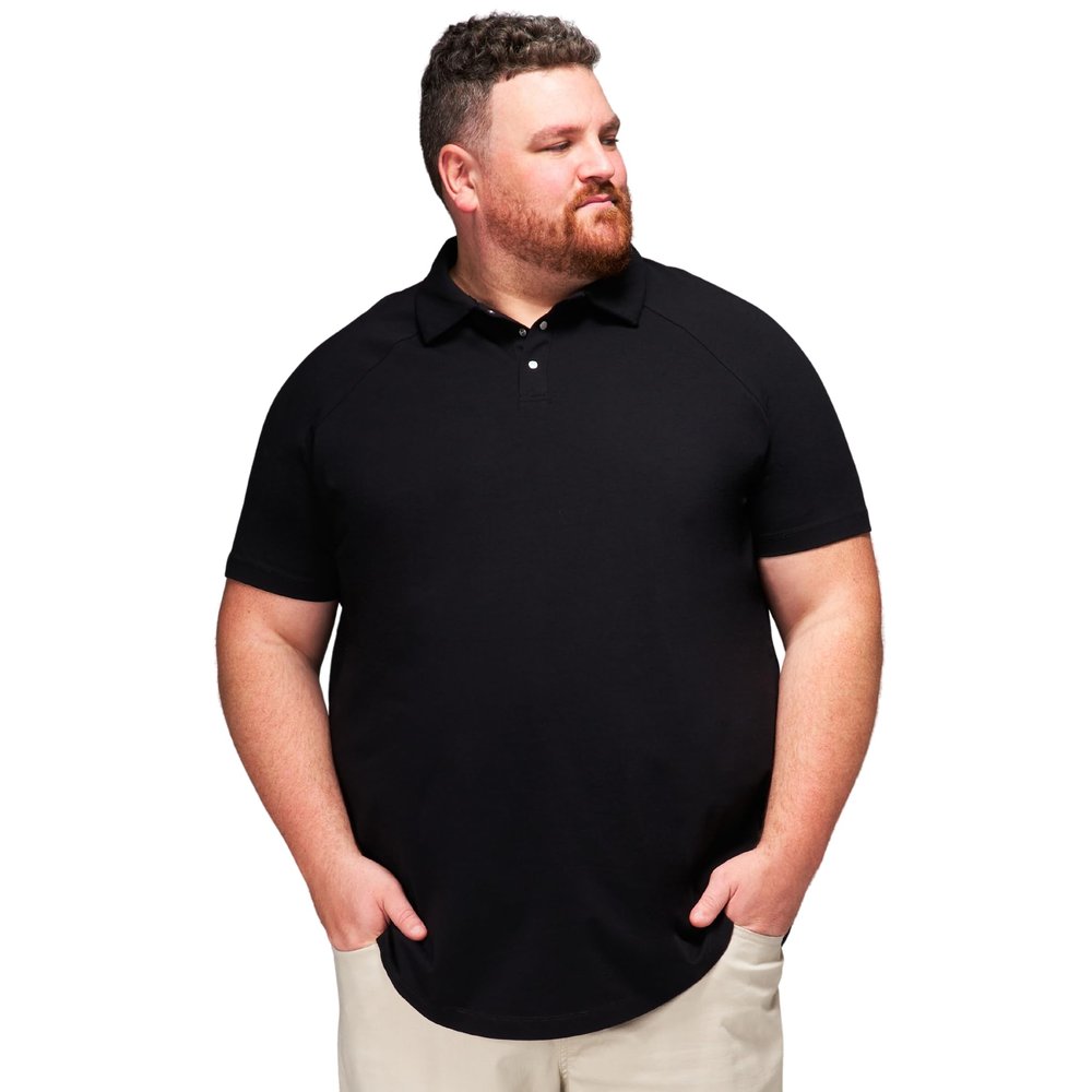 STRONGSIZE Mens Big & Tall Polo Shirt Premium Stretch Cotton Polo for Men with Metal Snap Buttons Black 8XL