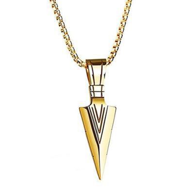 14K Gold Plated Spear Arrowhead Necklace Arrow Head Pendant Stainless Steel Style FRTRG-454