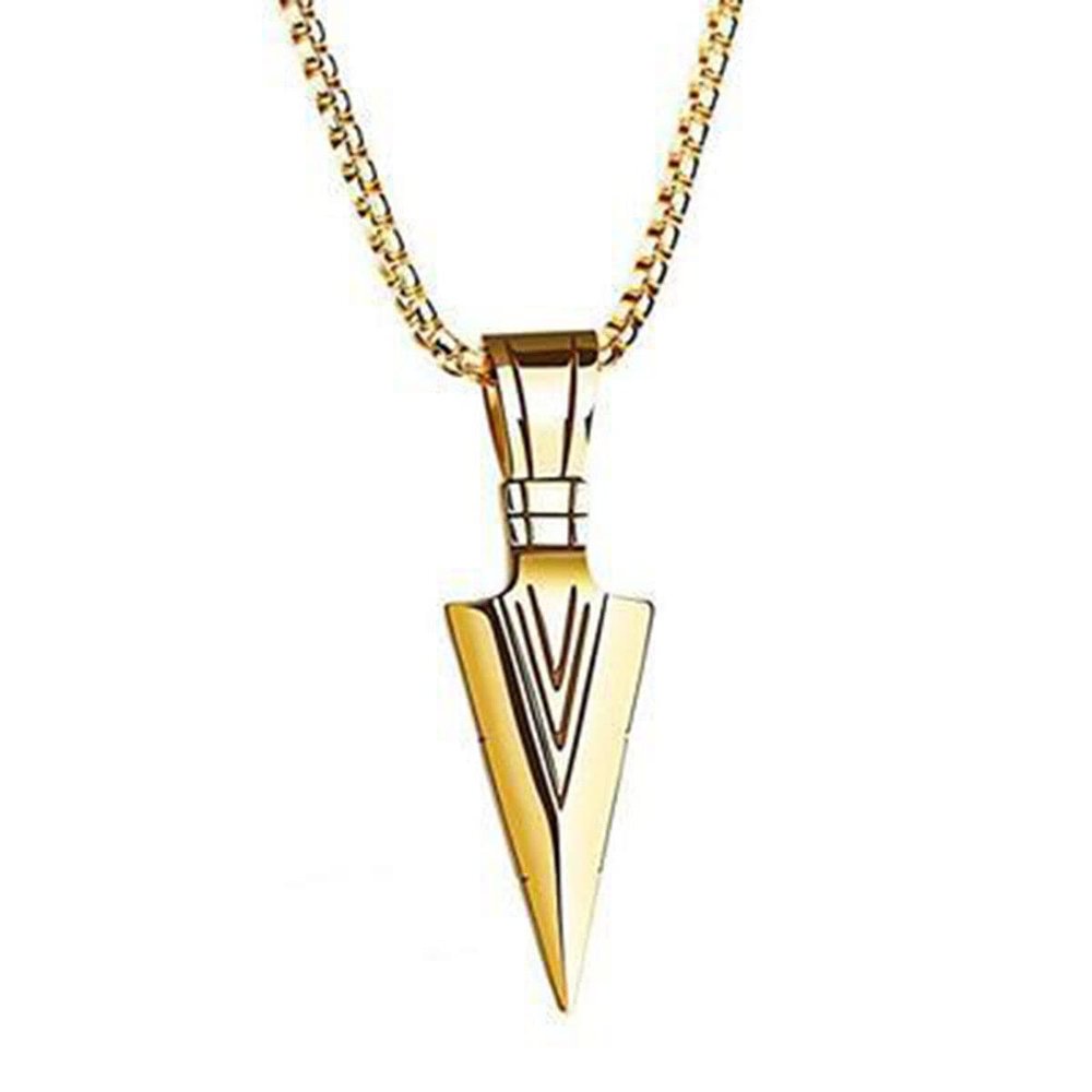 14K Gold Plated Spear Arrowhead Necklace Arrow Head Pendant Stainless Steel Style FRTRG-454